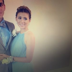 Baby Blue Halter Top Pleated Dress